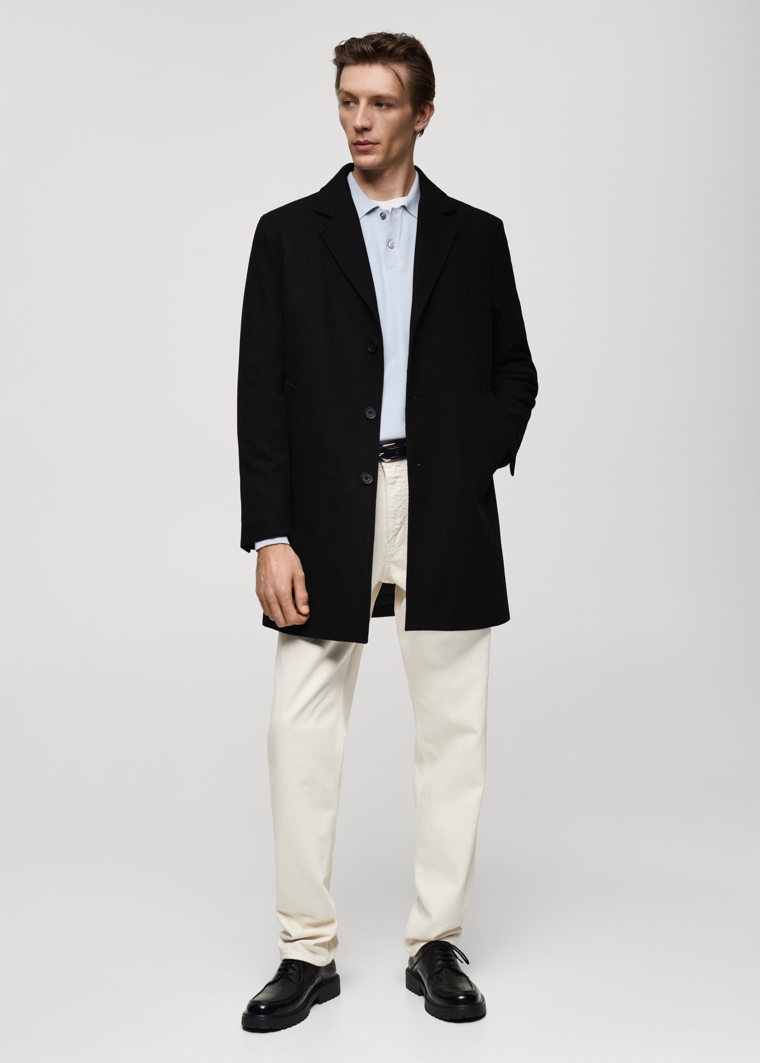 Regular fit quilted wool coat - Men | MANGO USA Product Image