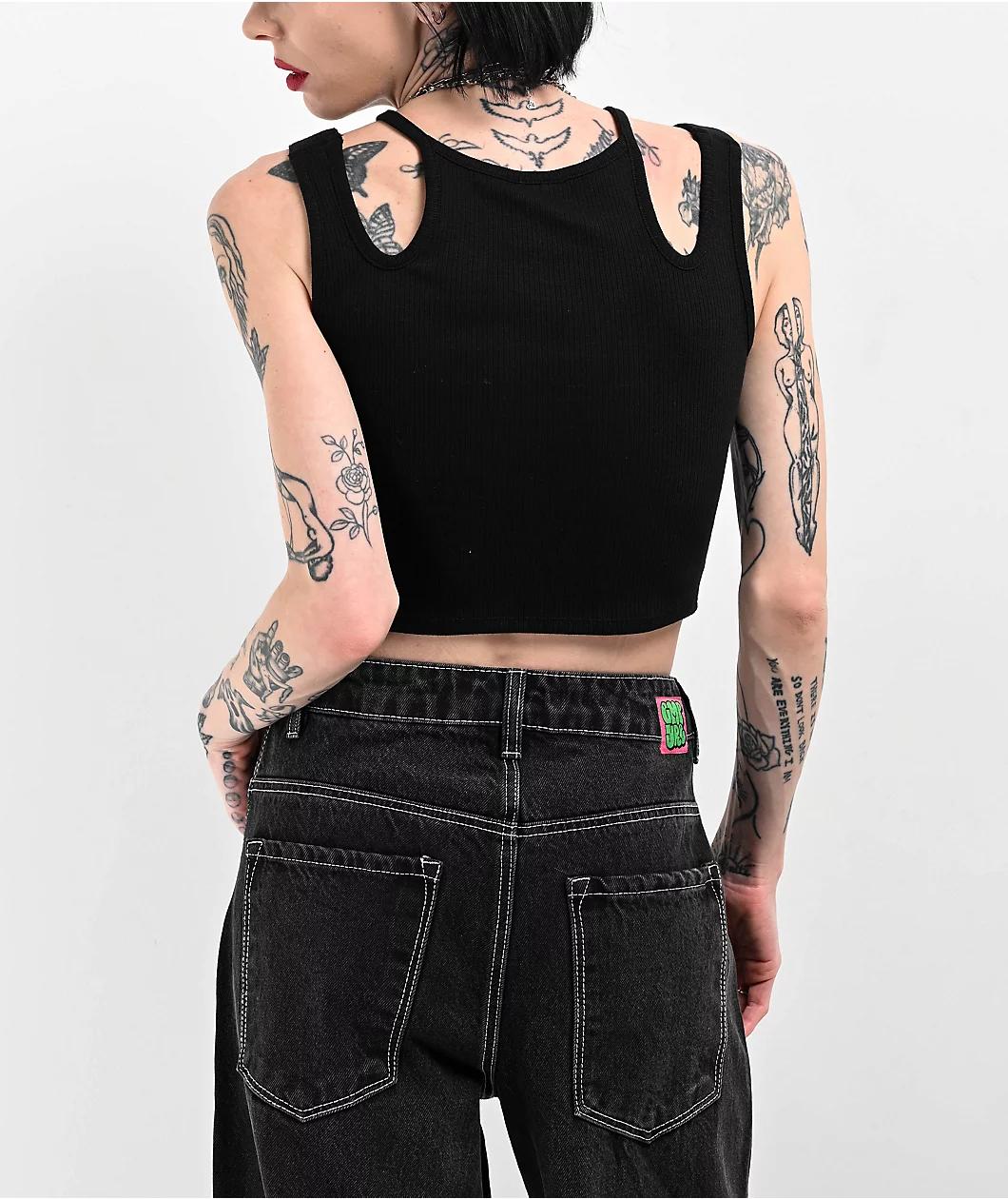 Broken Promises Buckle K9 Black Crop Tank Top Product Image