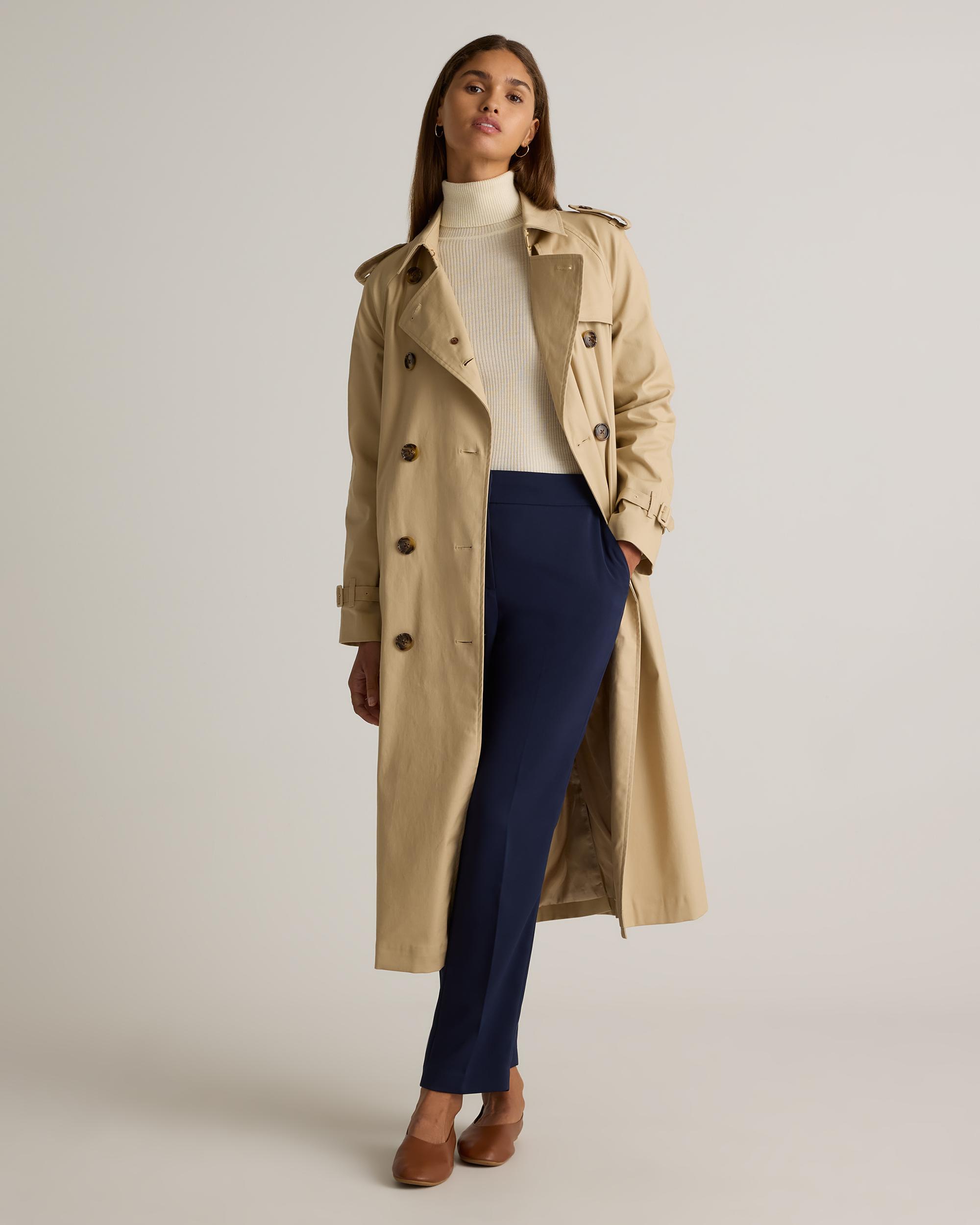 Quince | Women's Comfort Stretch Long Trench Coat Size XS, Organic Cotton Product Image