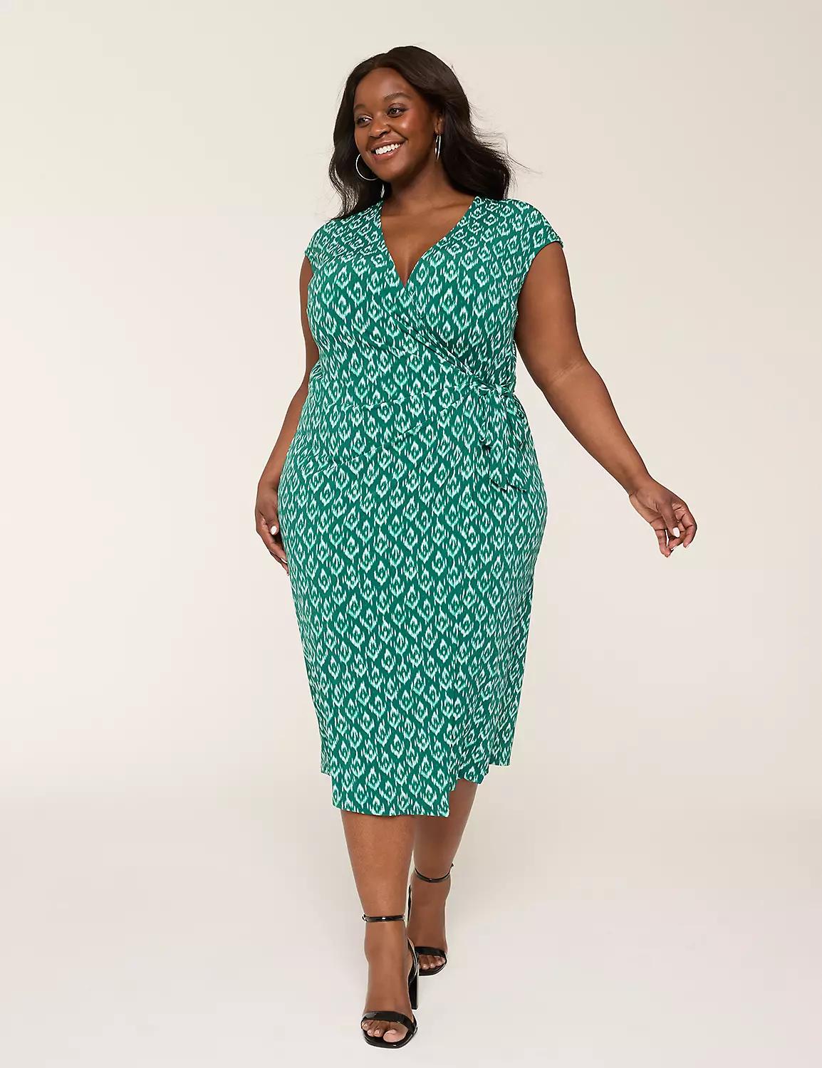 Cap-Sleeve Jersey Wrap Dress Product Image