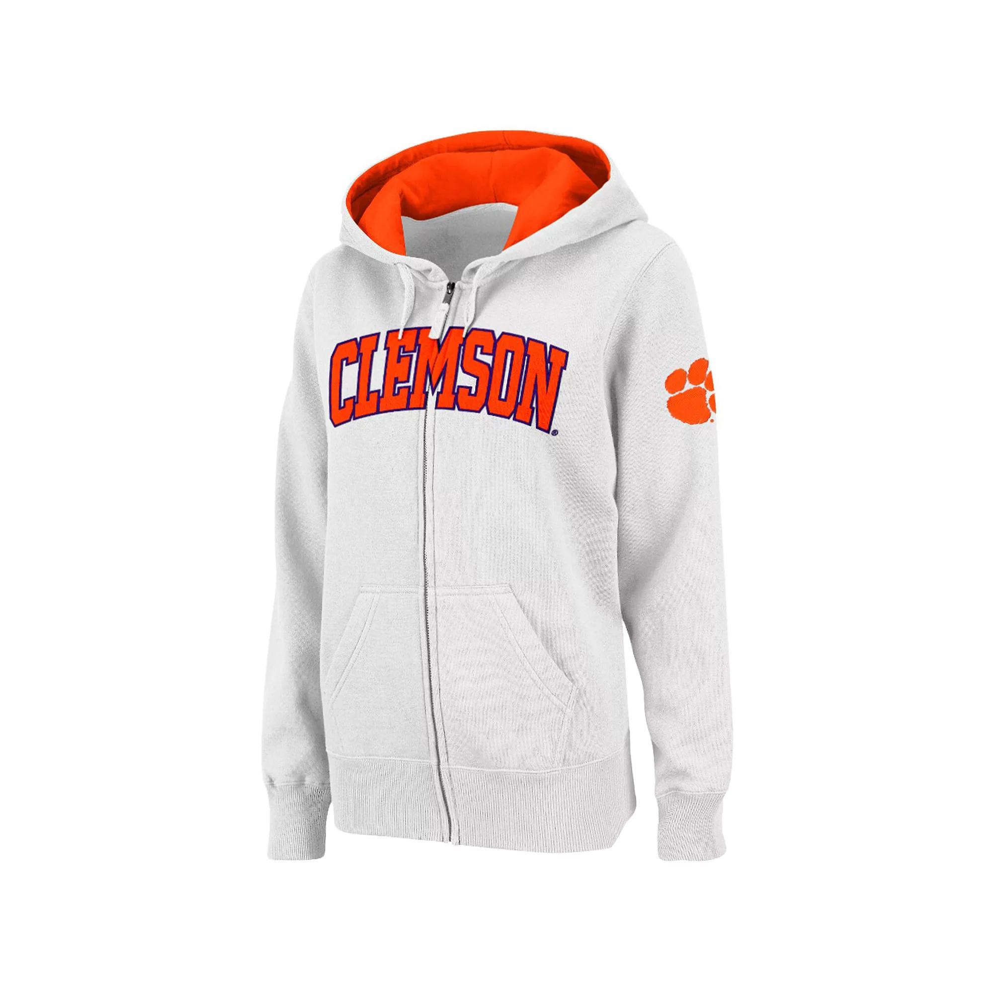 Women's Stadium Athletic White Clemson Tigers Arched Name Full-Zip Hoodie, Size: 2XL Product Image