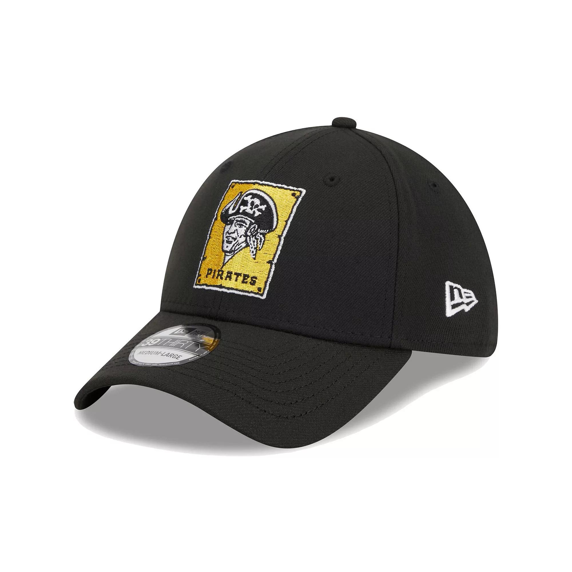 Men's New Era Black Pittsburgh Pirates Logo 39THIRTY Flex Hat, Size: Small/Medium Product Image