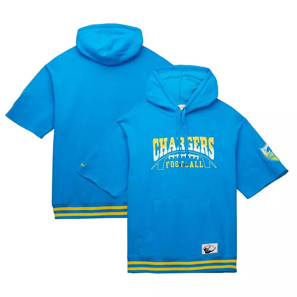 Men's Mitchell & Ness Powder Blue Los Angeles Chargers Pre-Game Short Sleeve Pullover Hoodie,  Product Image
