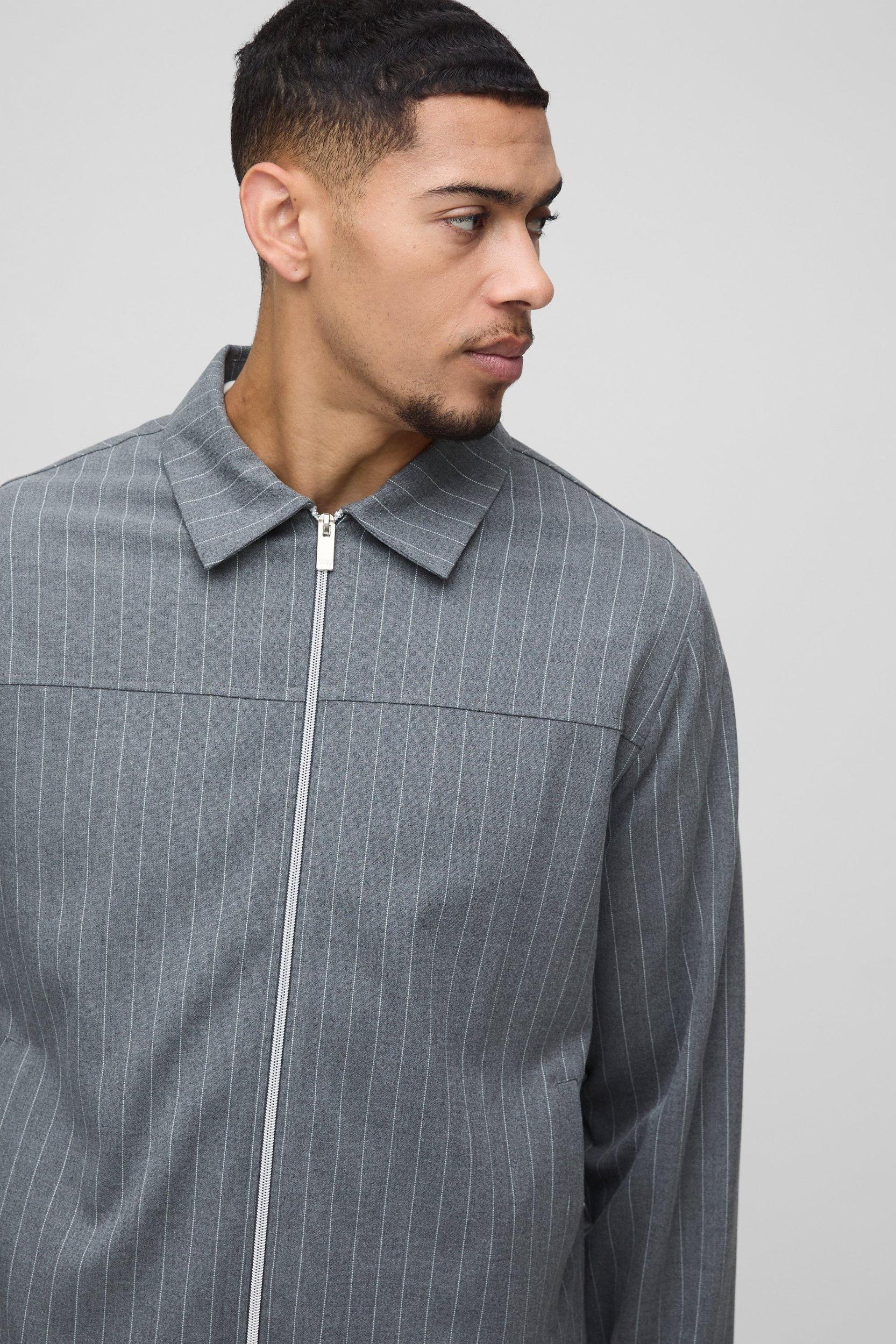 Regular Fit Stripe Harrington Jacket | boohooMAN USA Product Image