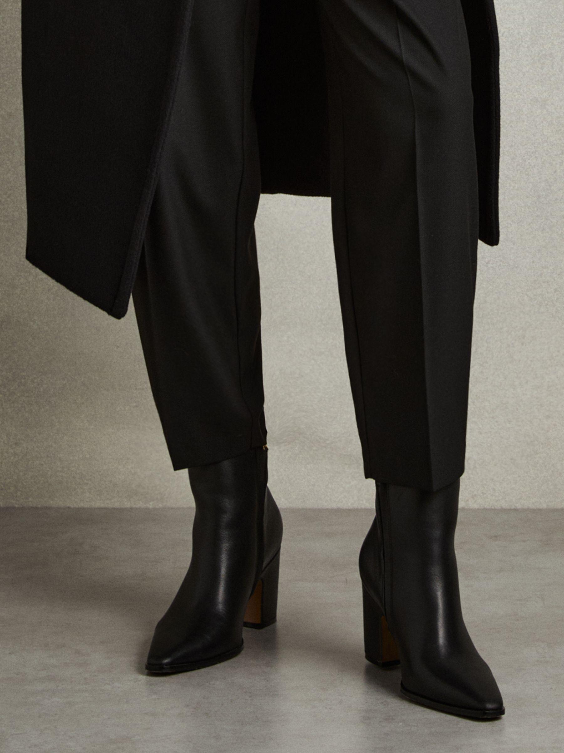 Leather Blocked Heel Ankle Boots in Black Product Image