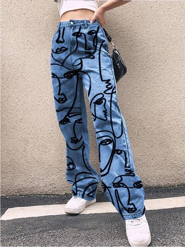 Art Abstract Lines Drawing Boyfriend Jeans Product Image