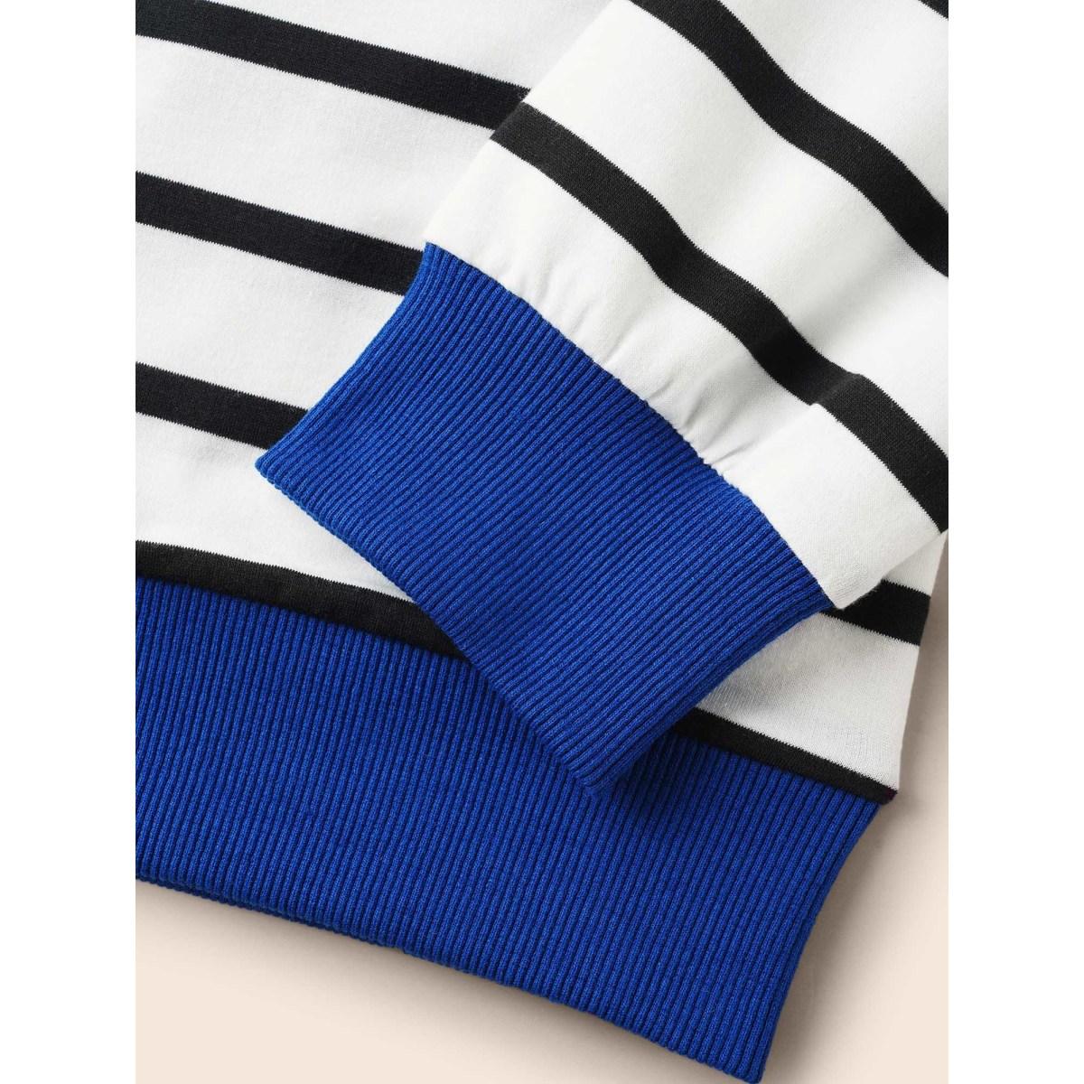 Plus Size Striped Contrast Trim Stitch Sweatshirt Women Black Casual Topstitching Round Neck Everyday Sweatshirts BloomChic 14-16/1X Product Image