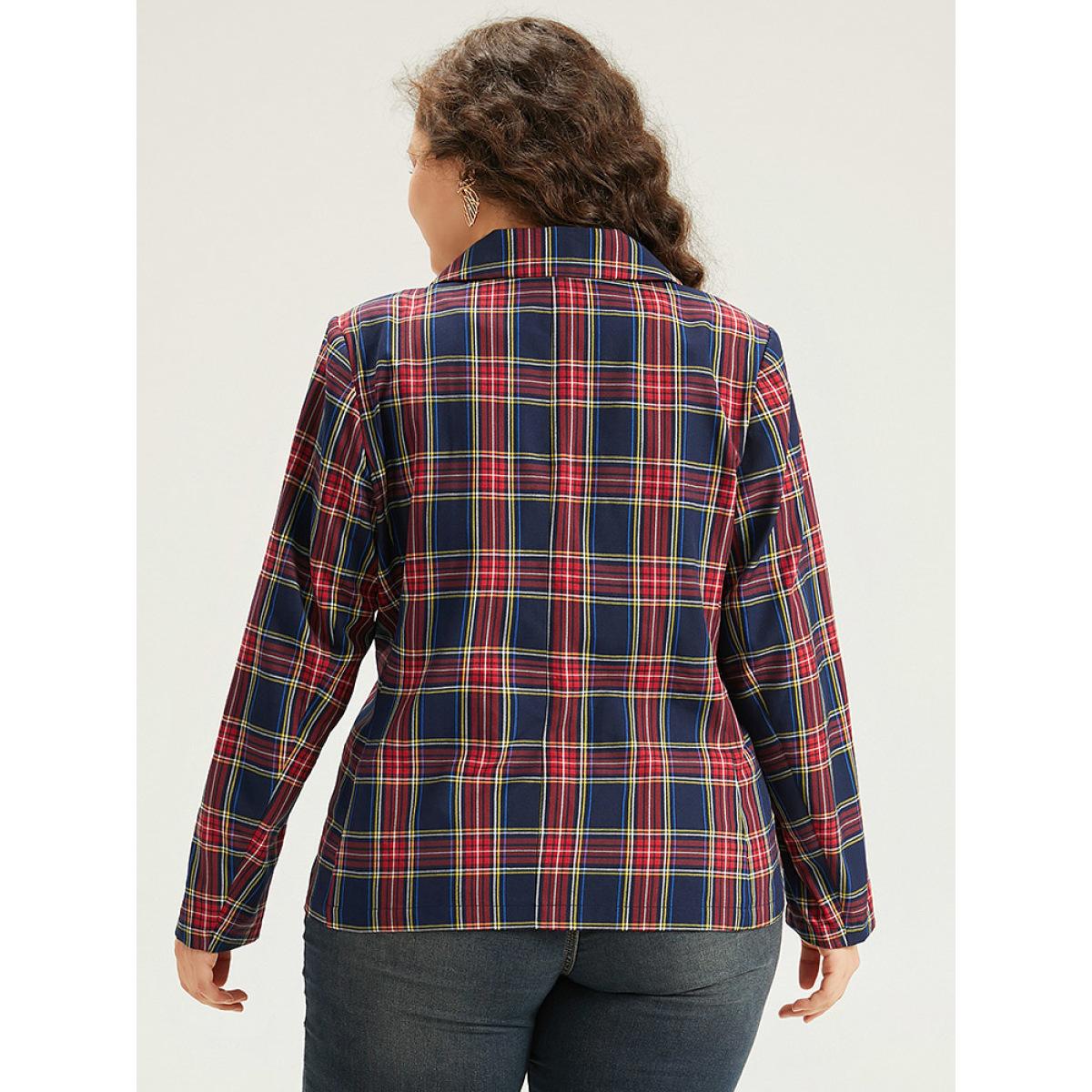 Plus Size Plaid Metal Detail Pocket Blazer Multicolor Women Dailywear Plaid Button Sleeve Long Sleeve Suit Collar 10/M Pocket Casual Blazers BloomChic Product Image