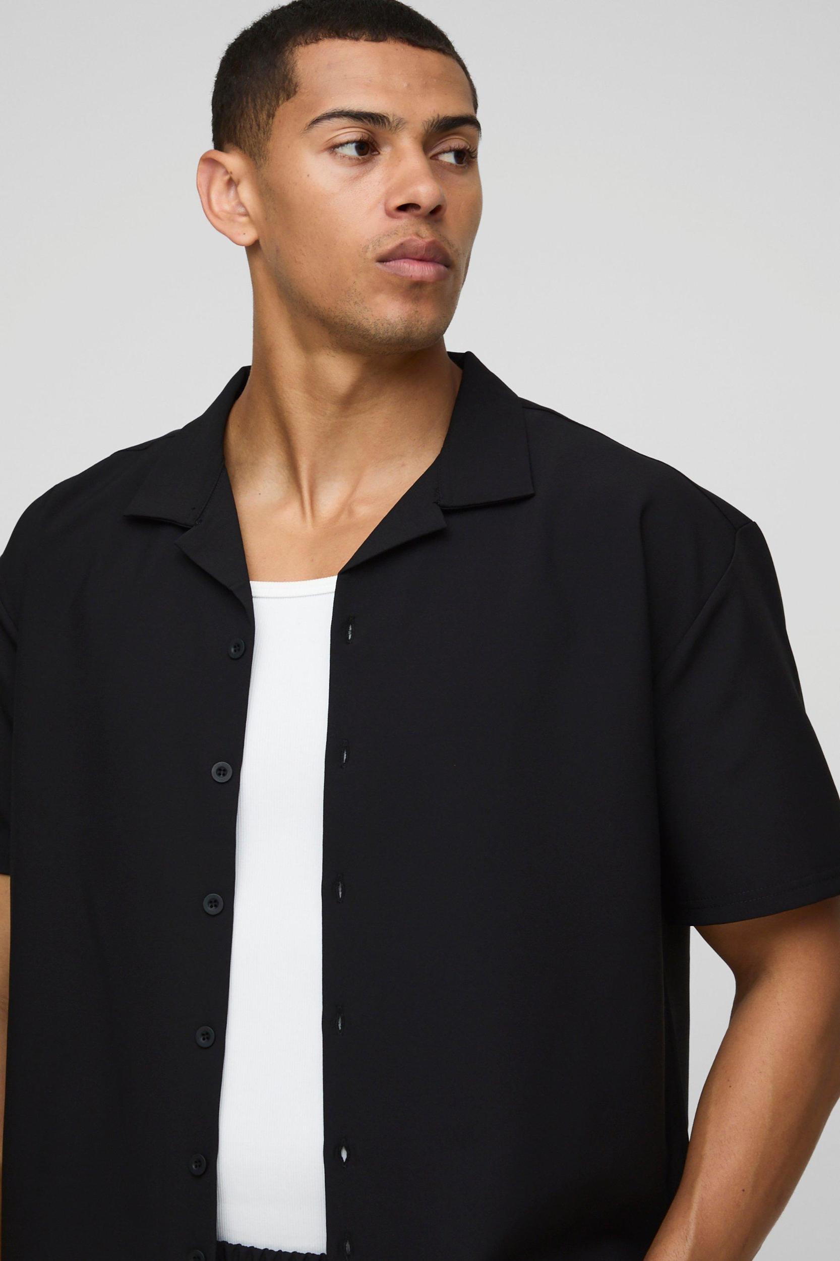 Oversized Boxy Technical Stretch Revere Shirt & Comfort Short Set | boohooMAN USA Product Image