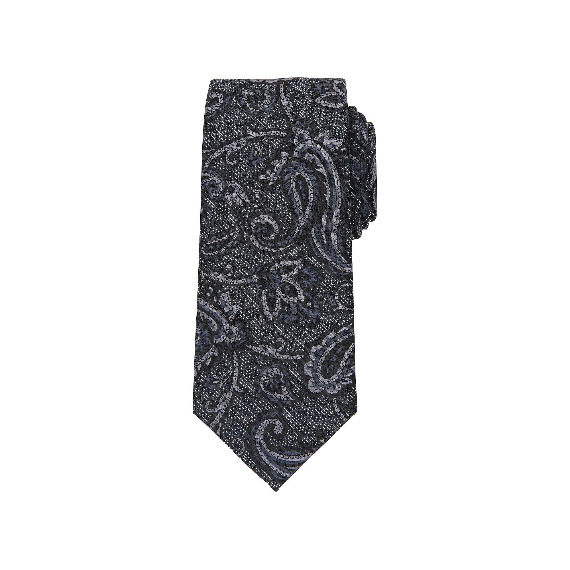 Men's Bespoke Paisley Patterned Tie, Black Loder Product Image