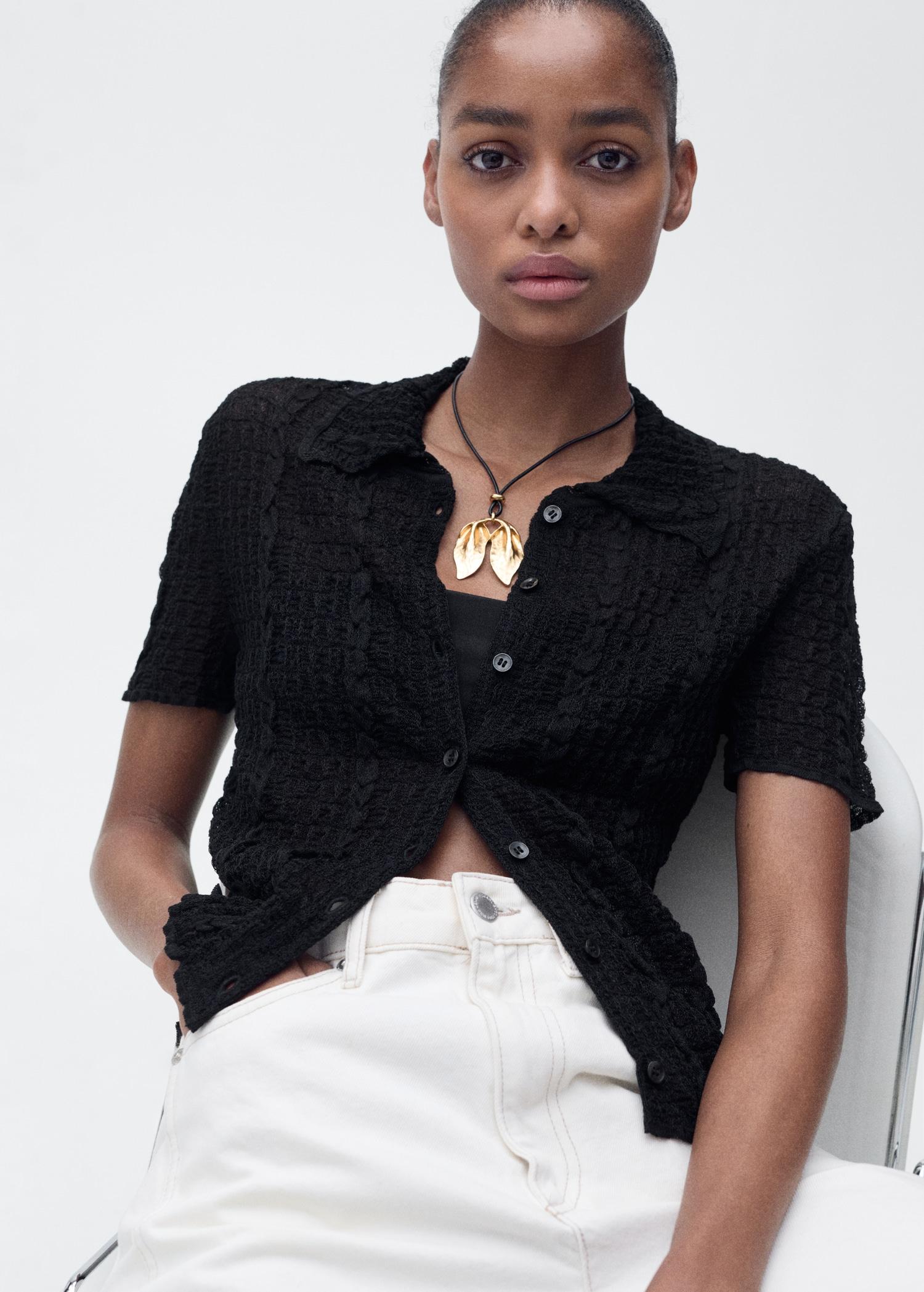 Textured polo-neck cardigan - Women | MANGO USA Product Image