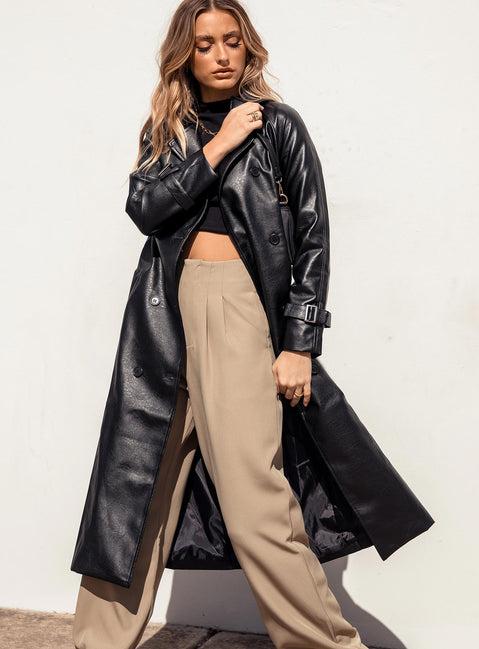 Montanna Faux Leather Coat Black Product Image