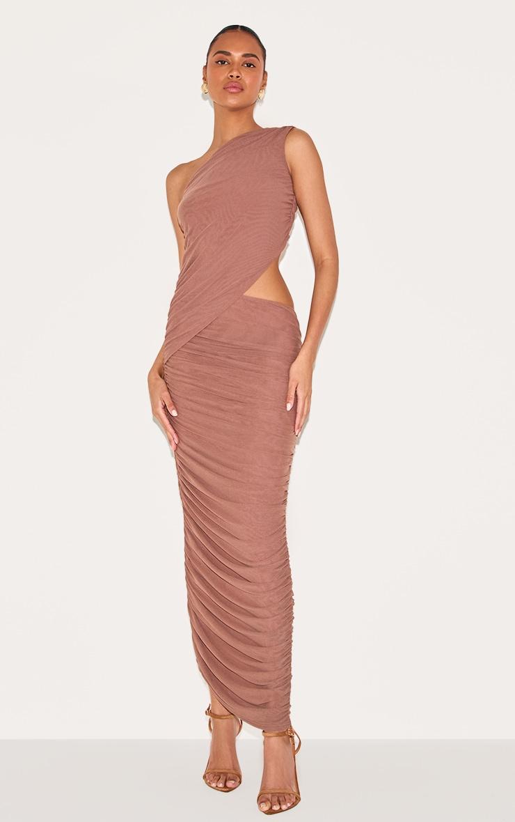  Mushroom One Shoulder Ruched Maxi Dress Product Image