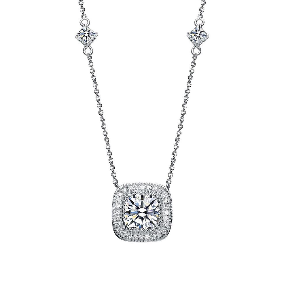 Sterling Silver Cubic Zirconia Square Necklace, Womens Product Image