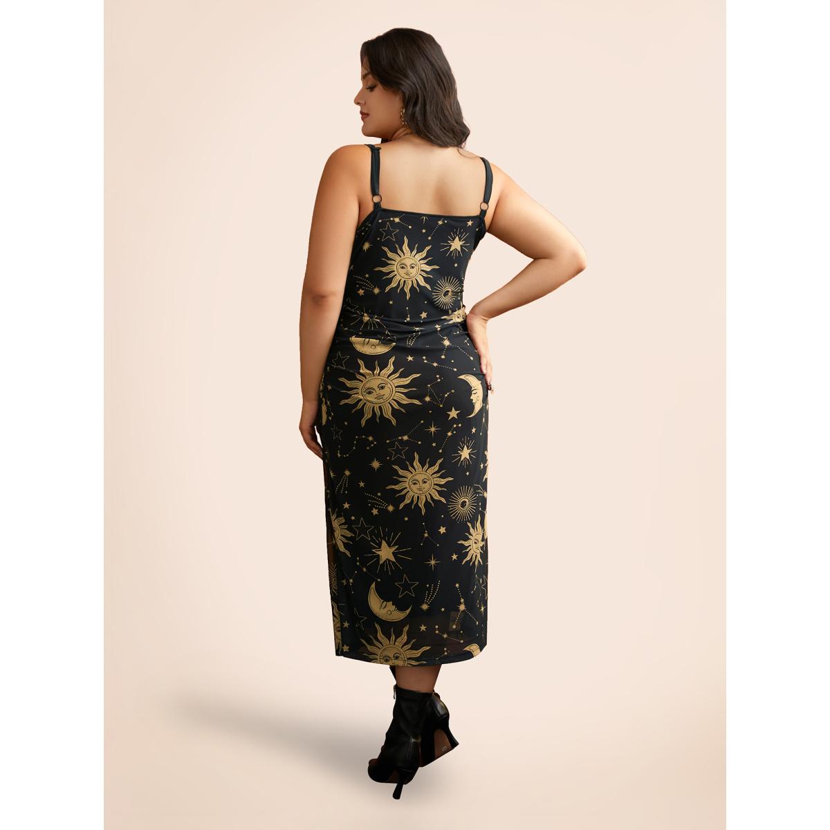 Plus Size Cami Starry Mesh Chiffon Midi Dress Black Women Cocktail Texture Party Curvy Bloomchic 28/5X Product Image