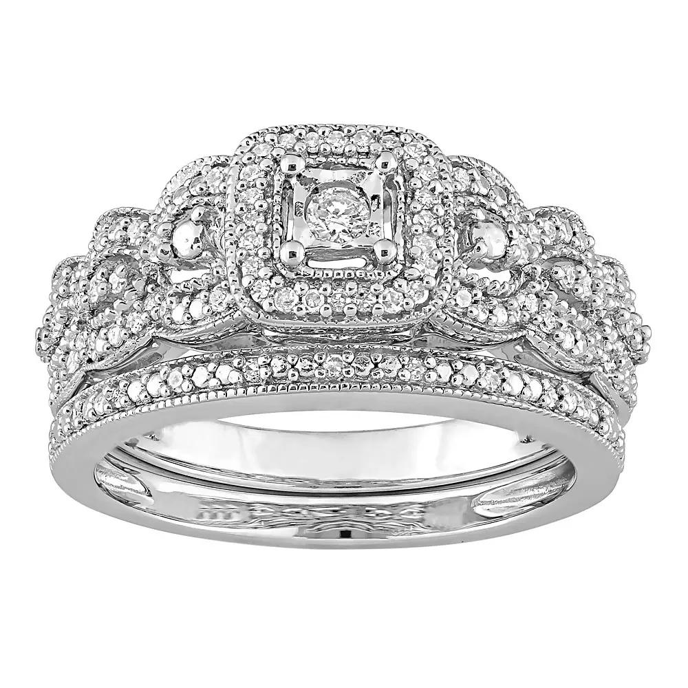 Stella Grace Sterling Silver 1/3 Carat T.W. Diamond Vintage Engagement Ring Set, Women's,  Product Image