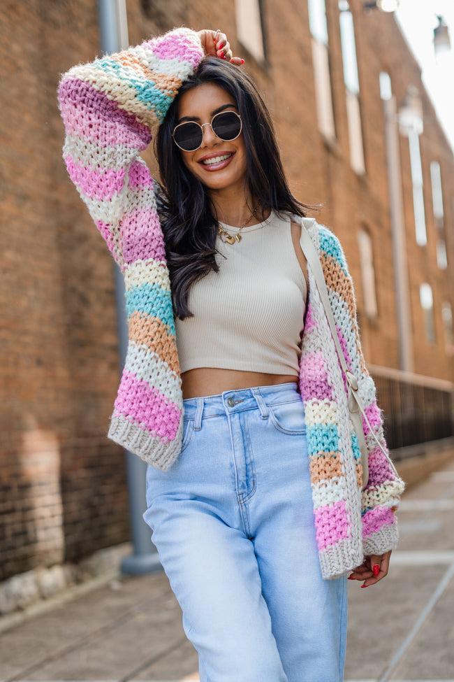 Forgot You Existed Pink, Orange, and Yellow Multi Striped Cardigan Product Image