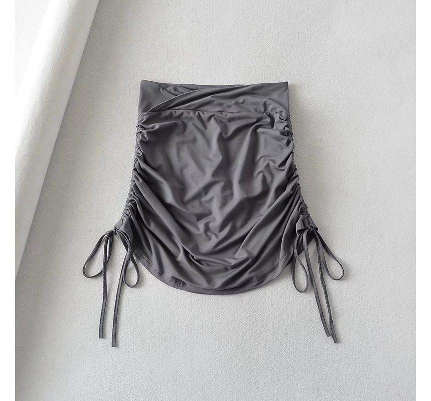 High Rise Plain Drawstring Mini Pencil Skirt Product Image