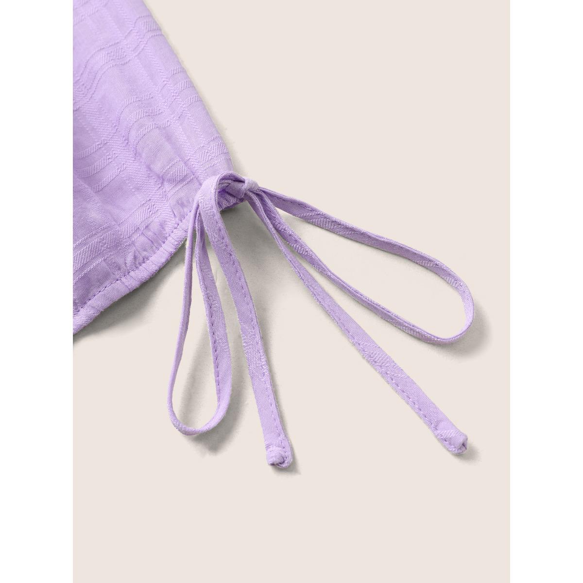 Plus Size Plaid Drawstring Puff Sleeve Frill Trim Dress Lilac Women Casual V-neck Short sleeve Curvy BloomChic 18-20/2X Product Image