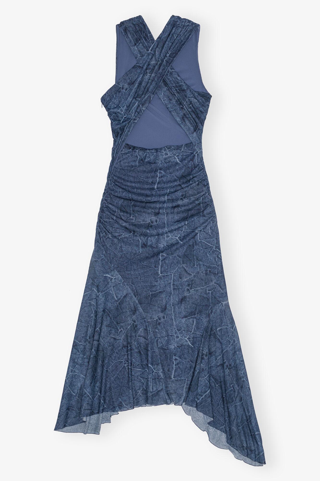 Blue Mesh Ruched Dress Product Image