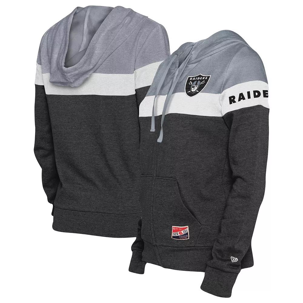 Women's New Era Black/Silver Las Vegas Raiders Throwback Colorblock Full-Zip Hoodie, Size: 2XL, Lvr Black Product Image