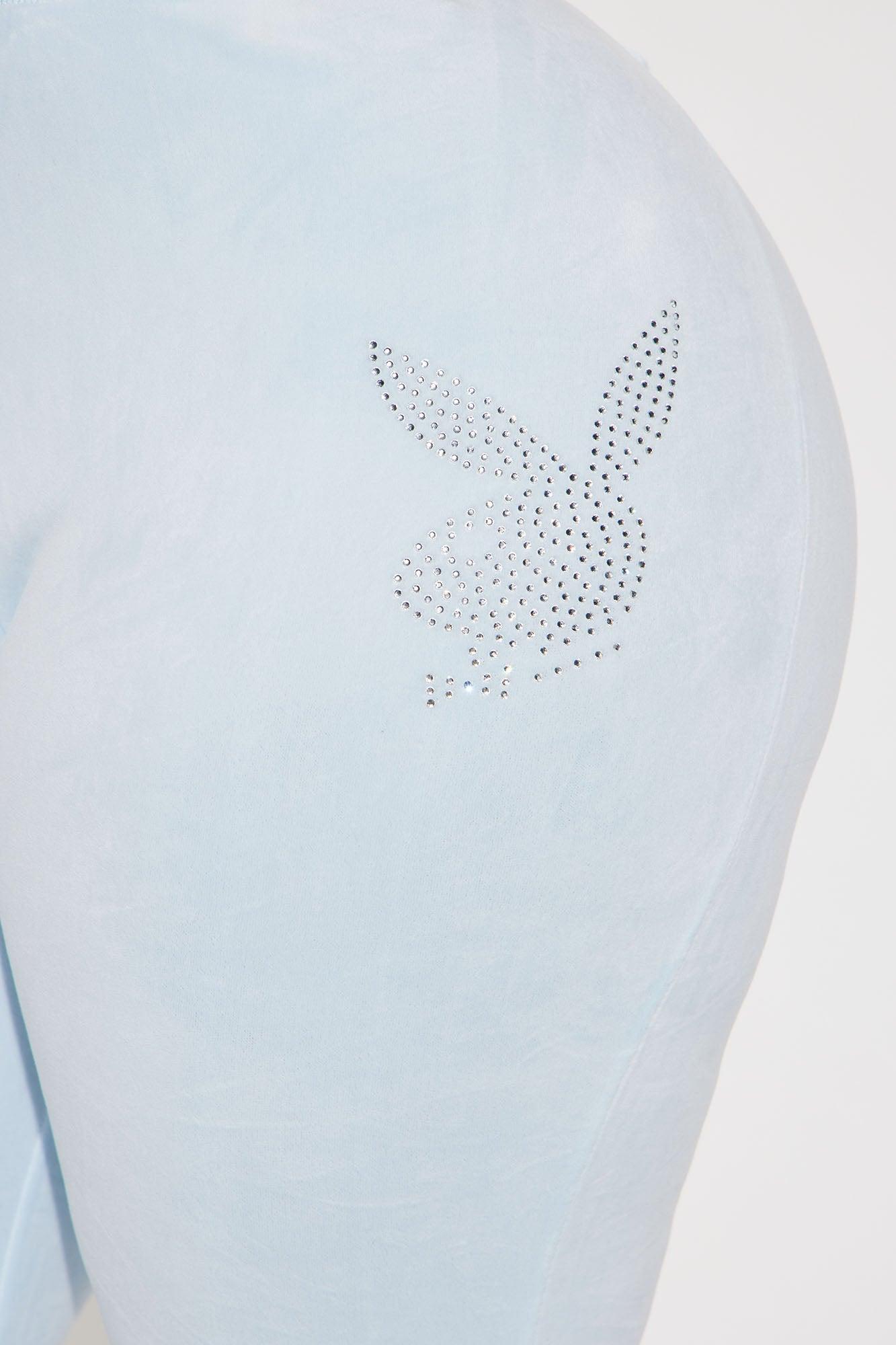 Playboy Snow Bunny Velour Flared Pant - Light Blue Product Image