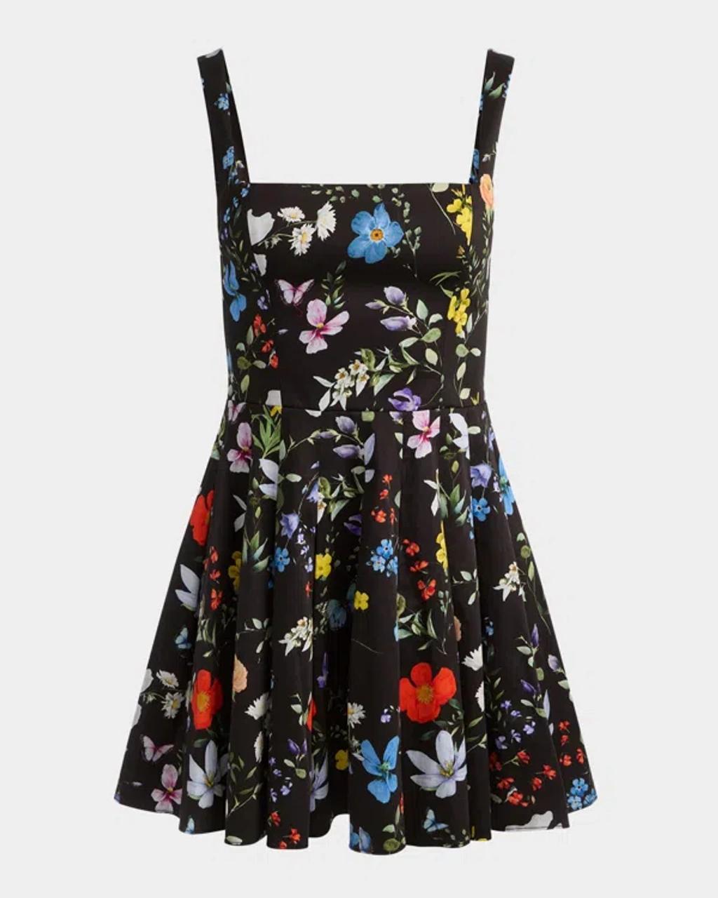 ALICE AND OLIVIA Alica And Olivia Veda Square Neck Pleated Dress In Black Product Image