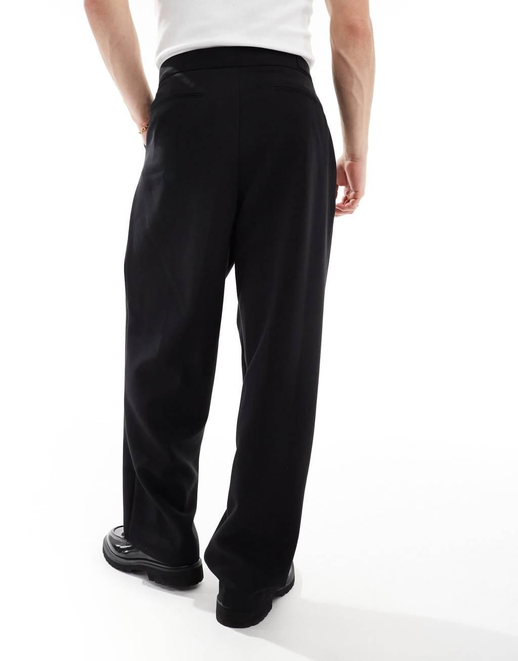 ASOS DESIGN wide leg dress pants with crossover side belt in black Product Image