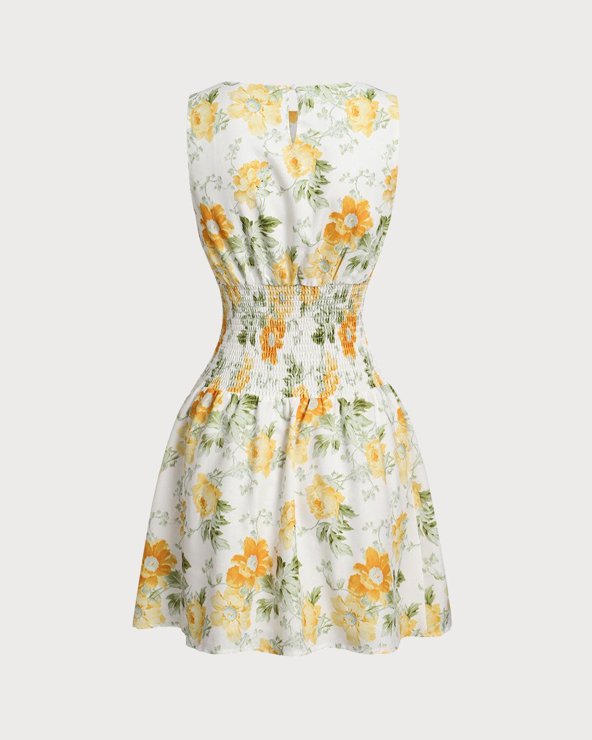 Green Floral Boat Neck Mini Dress Product Image