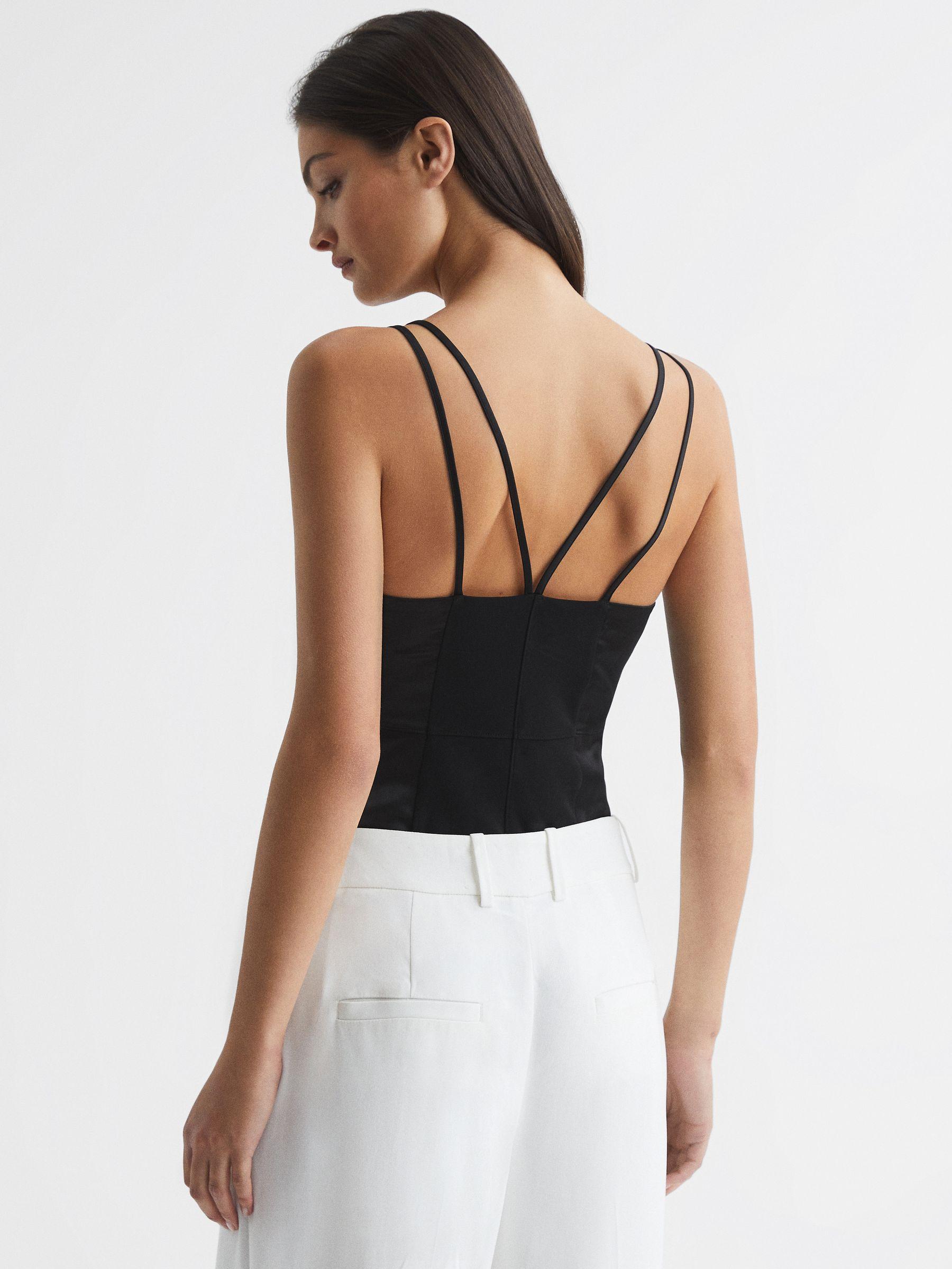 Mesh Contrast Strappy Cami Top in Black Product Image