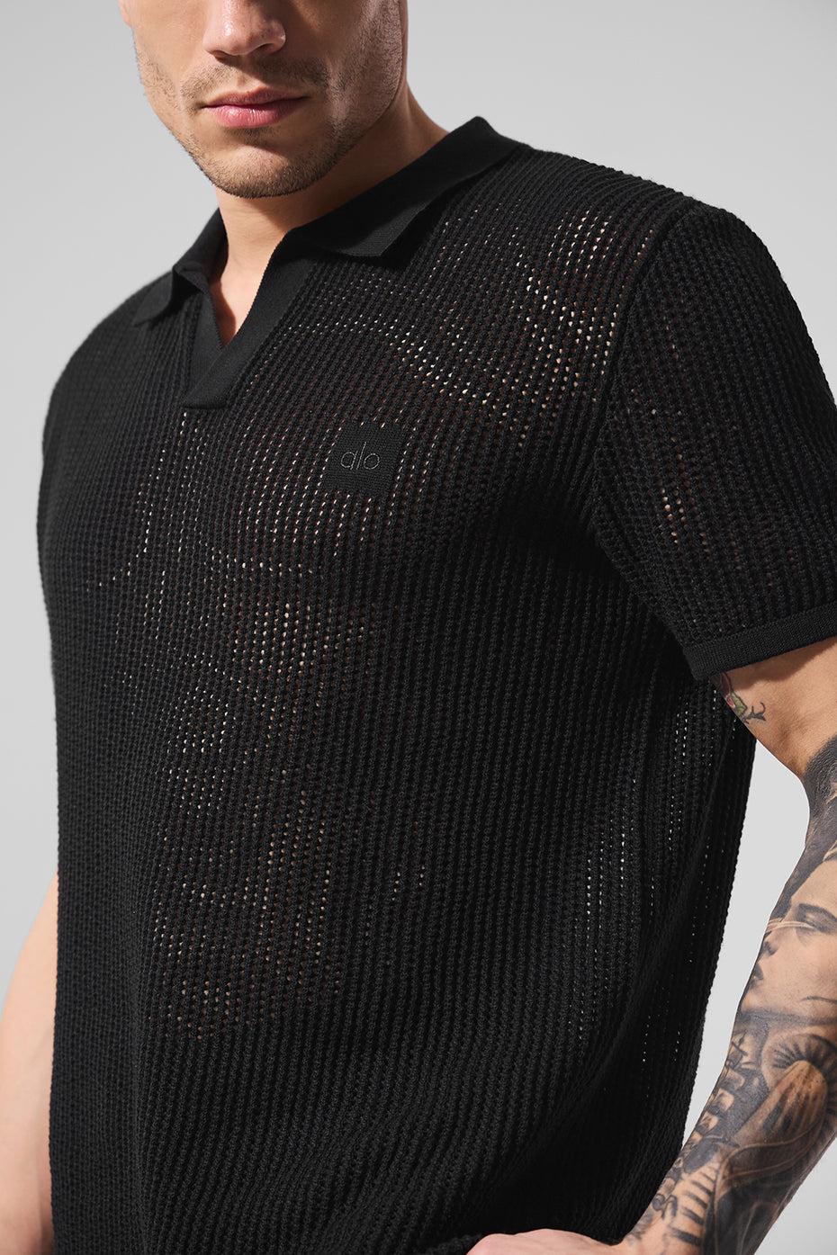 Open-Knit Polo - Black Product Image