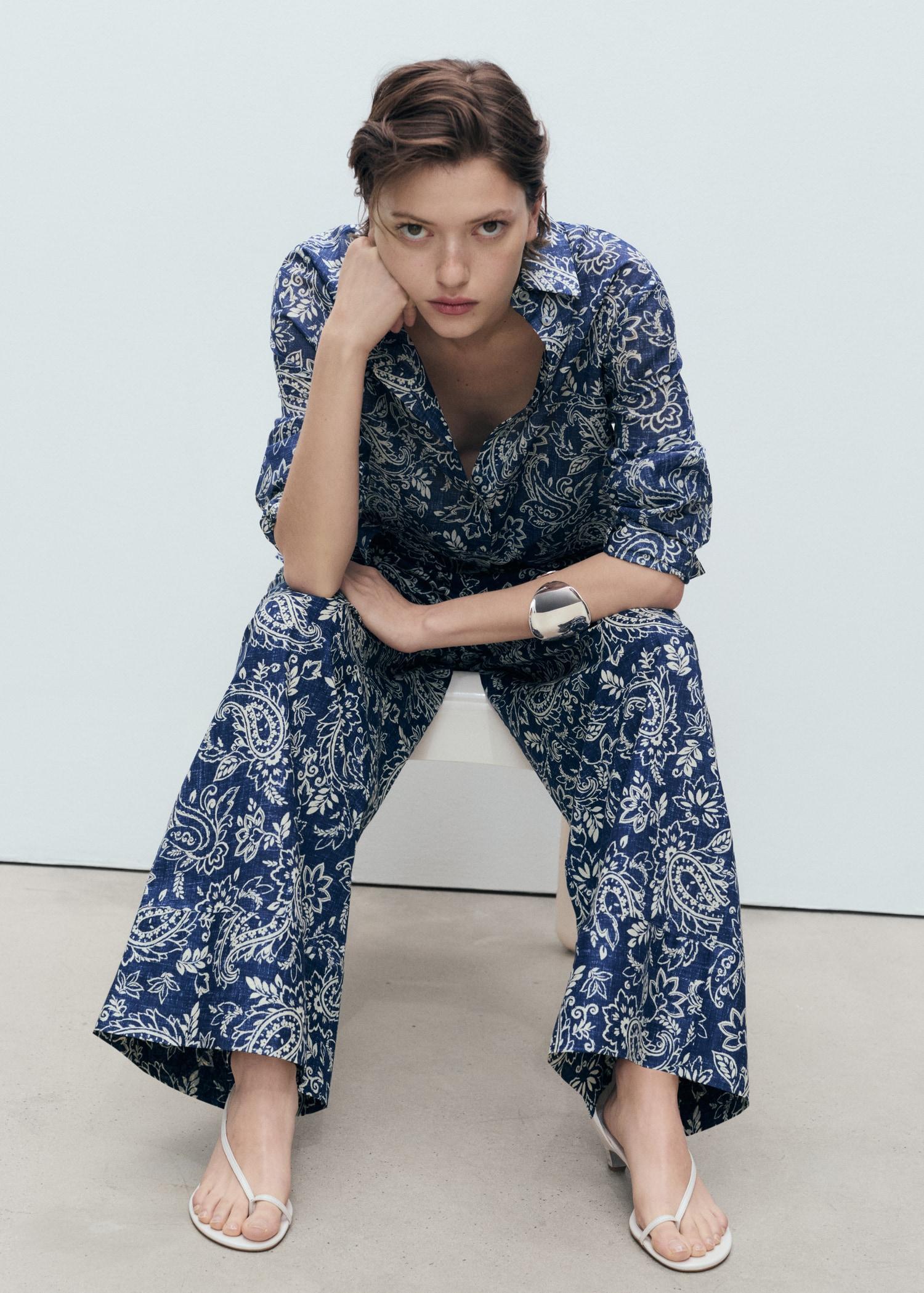 Printed cotton pants - Women | MANGO USA Product Image