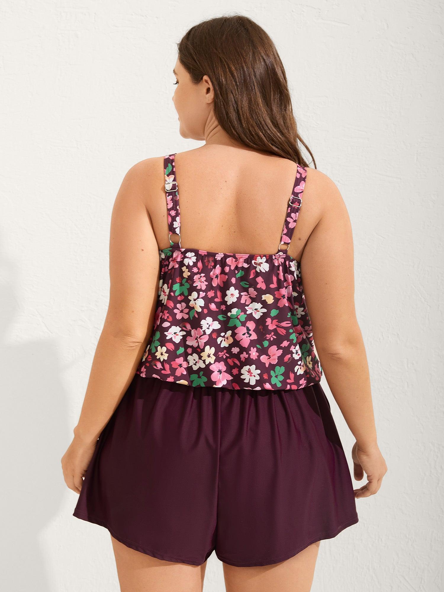 Floral Print Keyhole Pockets Swim Romper Female Product Image