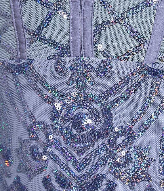 Next Up Sequin Low V-Neck Mesh Inset Sleeveless Dress Product Image