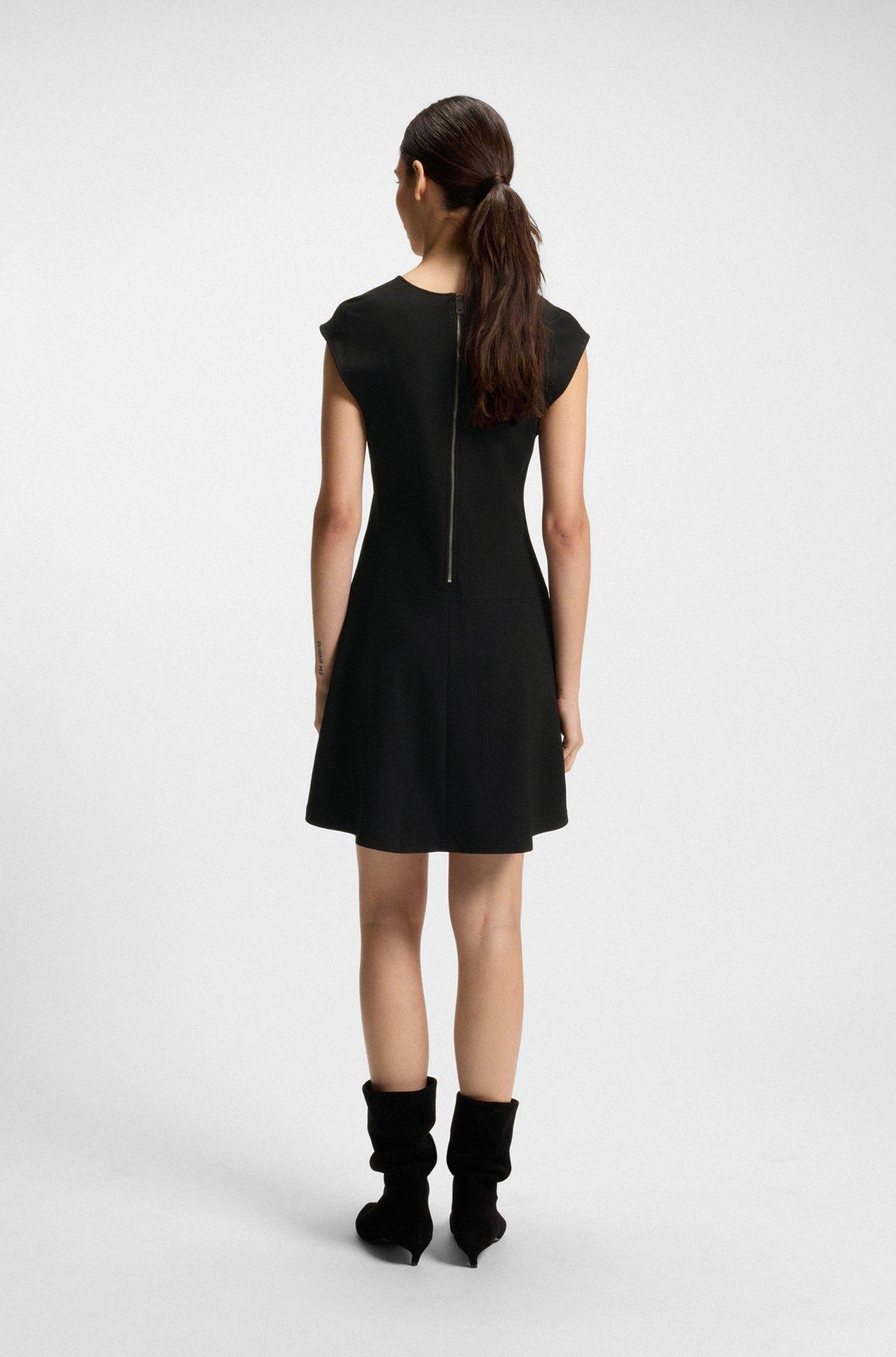 BOSS - A-line dress in stretch fabric with stitched cutlines - Black Product Image