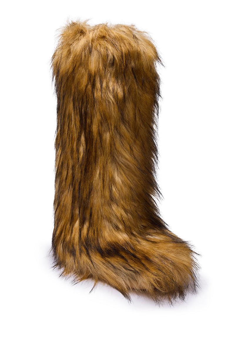 AZALEA WANG FAYES BROWN MULTI FURRY KNEE HIGH FLAT BOOT Product Image