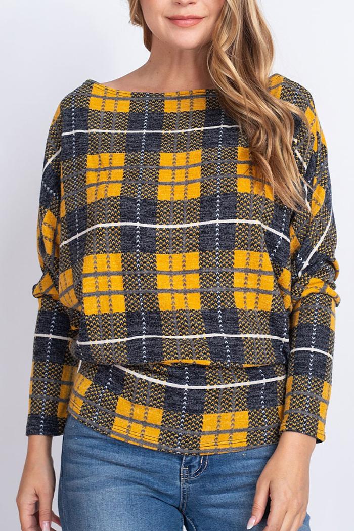 loose Fit Plaid Long Sleeve Top Product Image