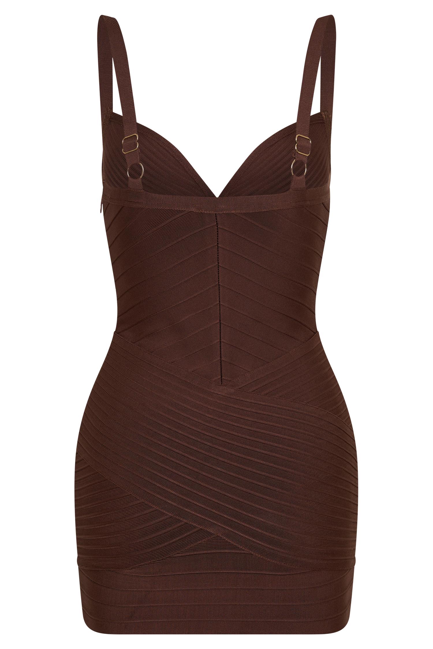 Maison Bandage Knit Mini Dress - Chocolate Product Image