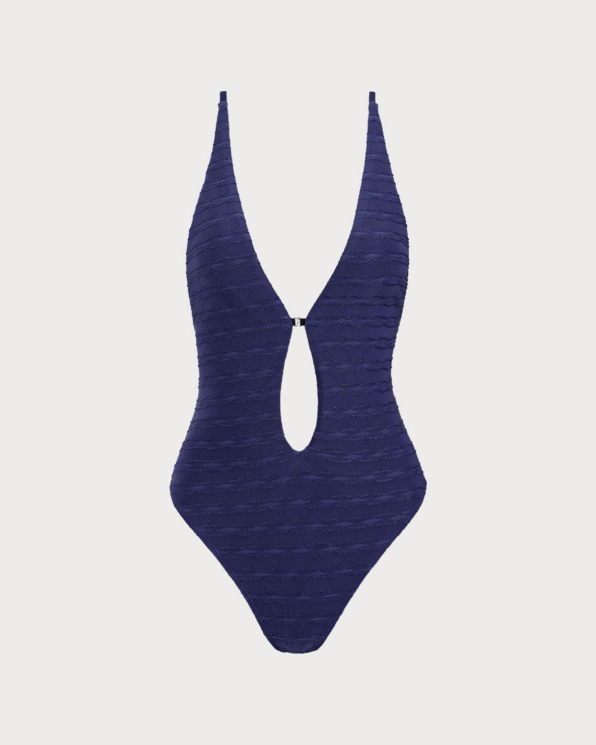 Blue Textured Tie Front One-Piece Swimsuit Product Image
