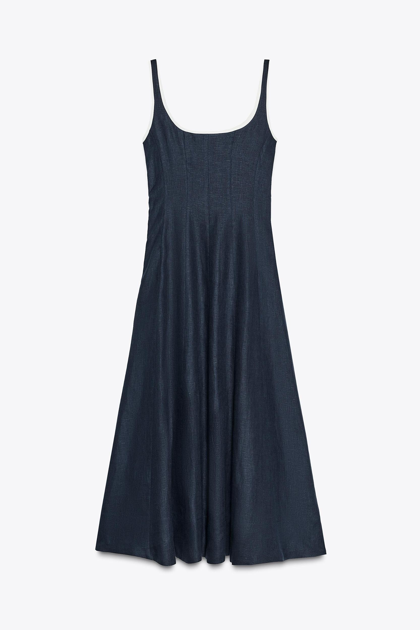 CONTRAST PIPING LINEN MIDI DRESS Product Image