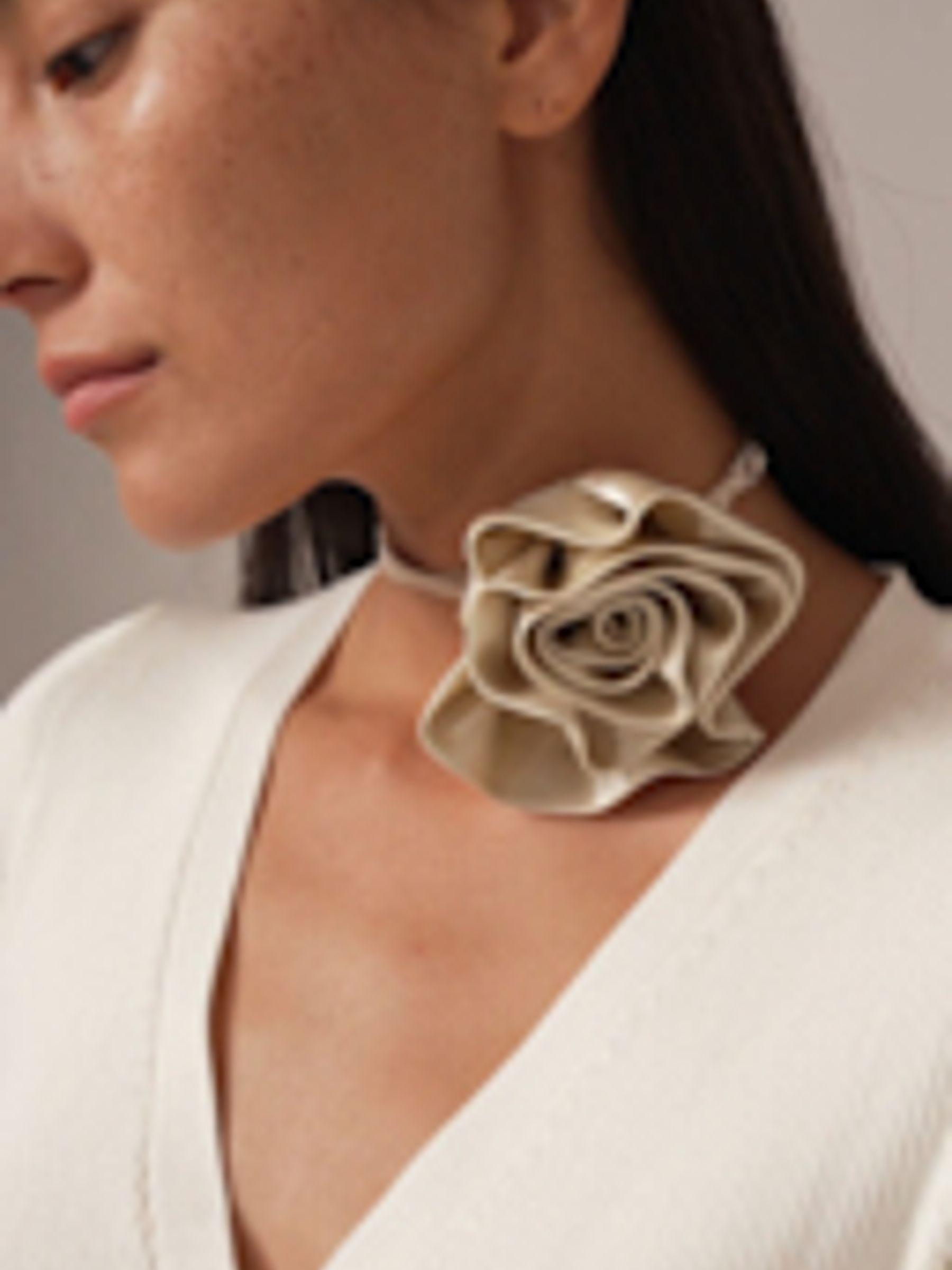 Champagne Rosette Silk Collar Necklace Product Image