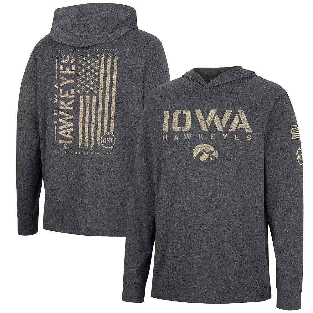 Men's Colosseum Charcoal Iowa Hawkeyes Team OHT Military Appreciation Hoodie Long Sleeve T-Shirt,  Product Image
