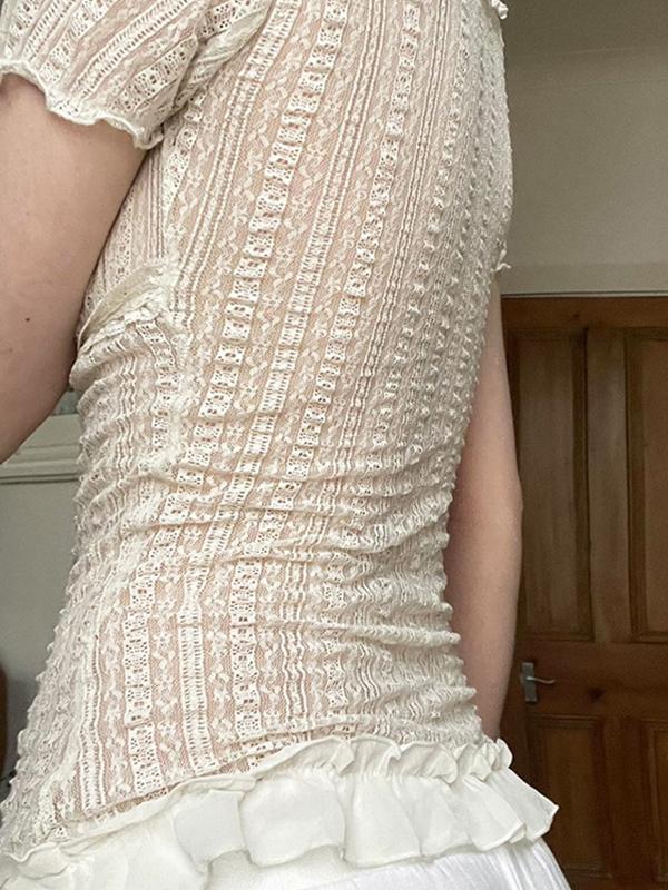 Lace Bubble Sleeve Short Sleeve Tee Product Image