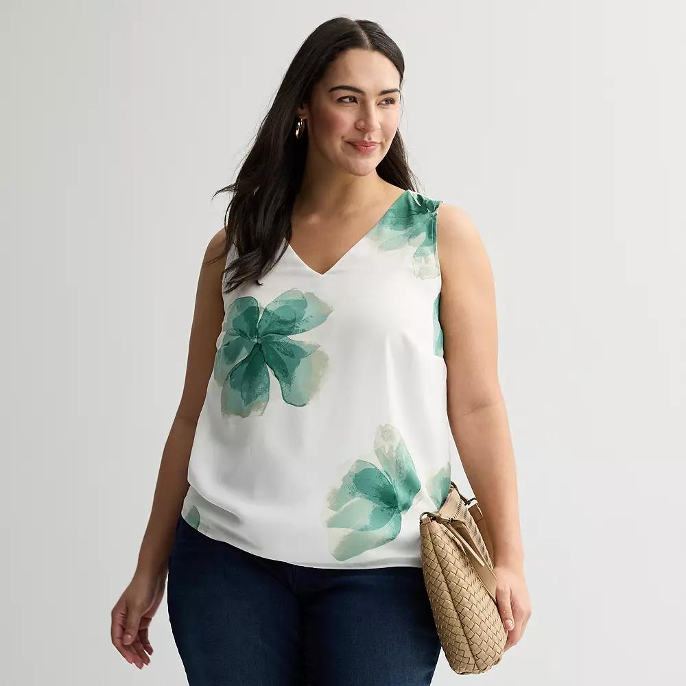Plus Size Nine West Essential V-Neck Tank Top, Womens Product Image