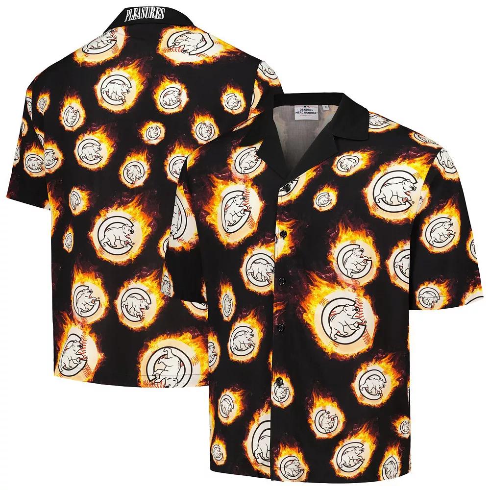 Men's Black Chicago Cubs Flame Fireball Button-Up Shirt, Size: XL Product Image