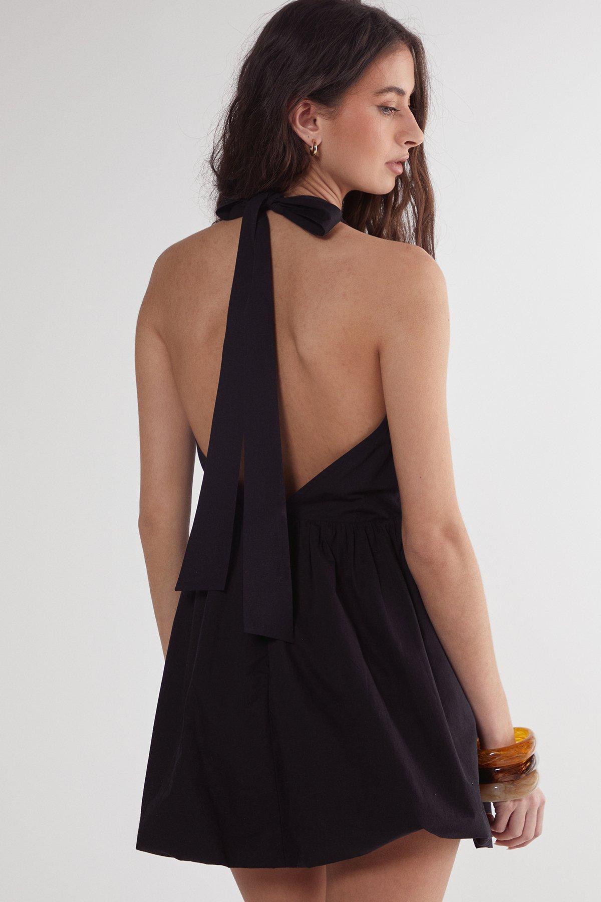 Cotton Poplin Halter Neck Puffball Mini Dress Product Image