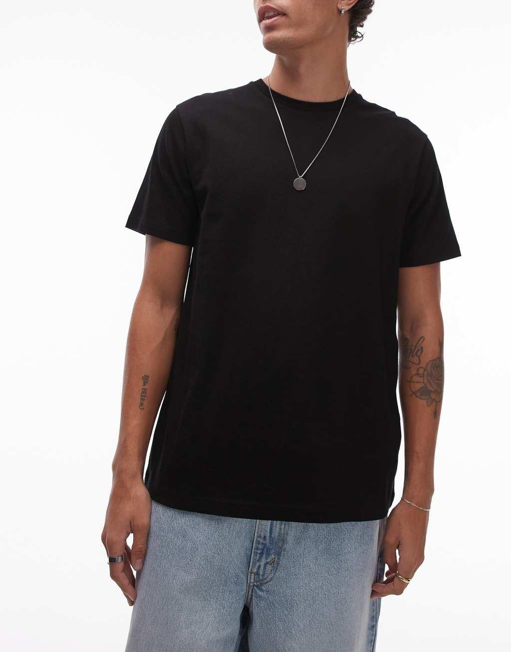 Topman 3 pack regular fit T-shirts in black Product Image