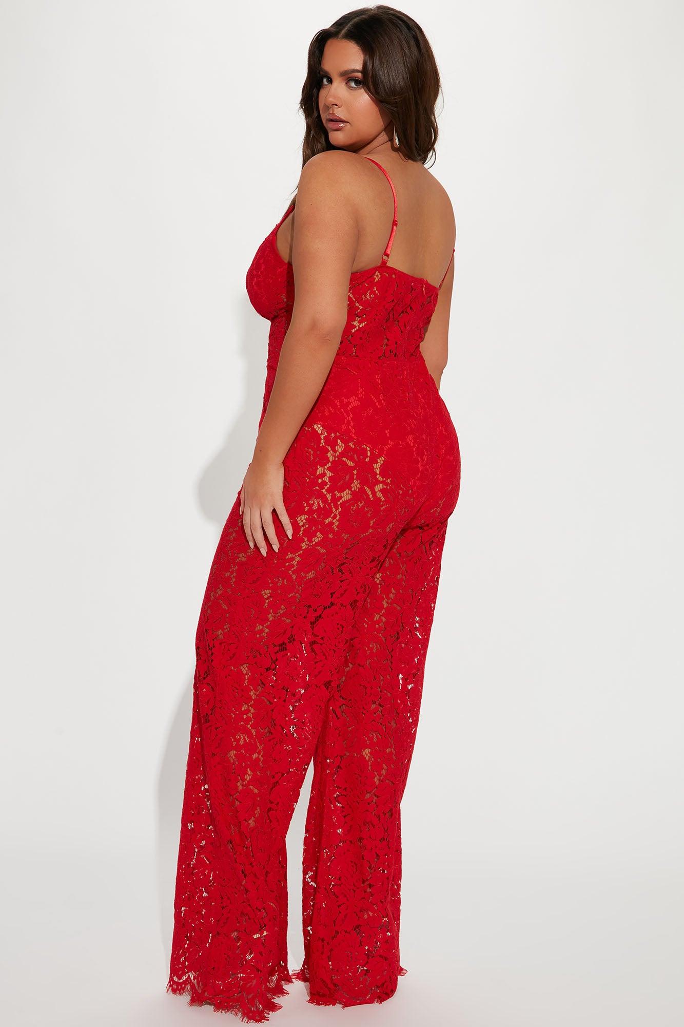 Evening Glow Lace Jumpsuit - Red Product Image