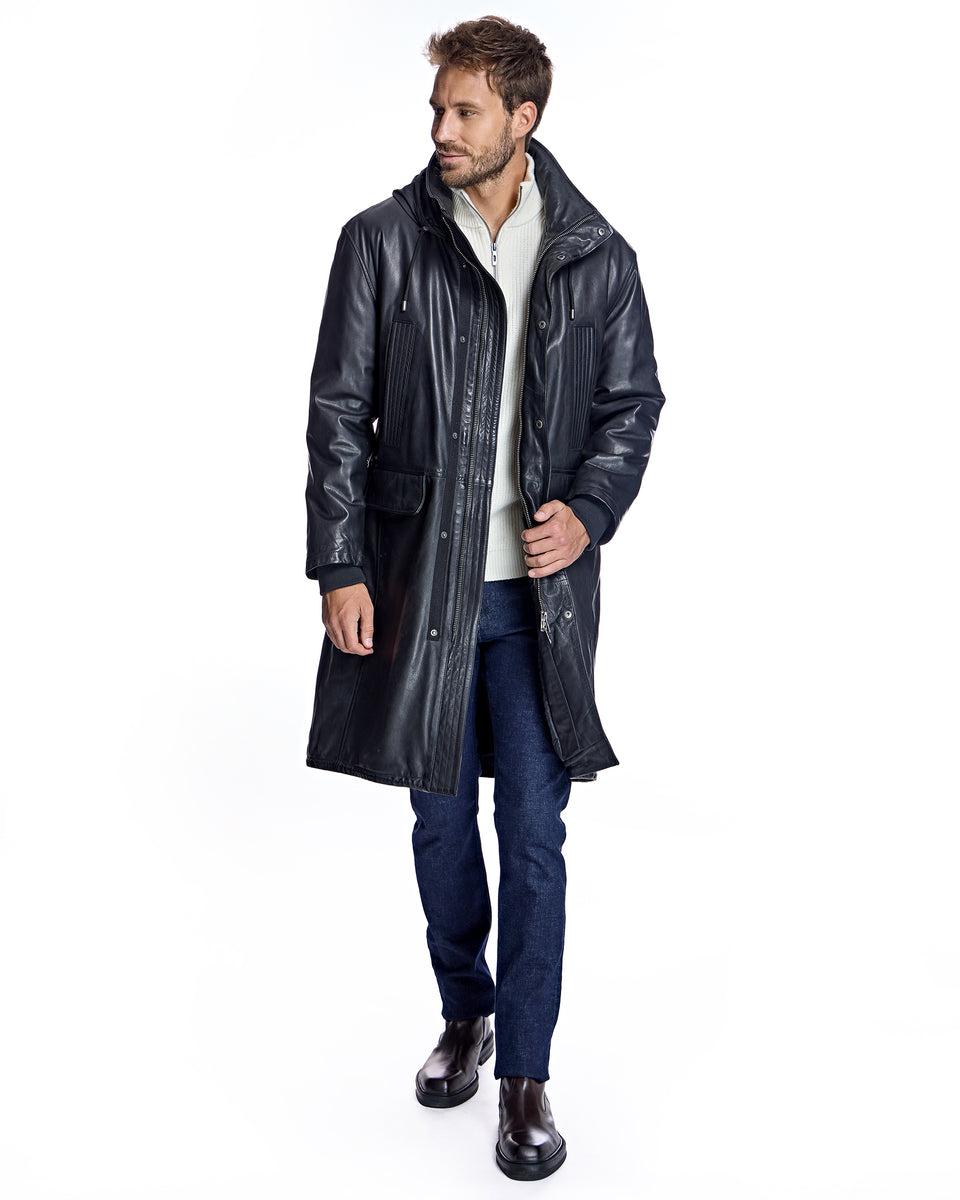 Men's Hooded Leather Coat Product Image