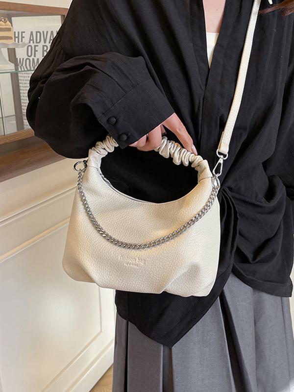 Chains Pleated Solid Color Zipper Crossbody Bags Handbags Product Image